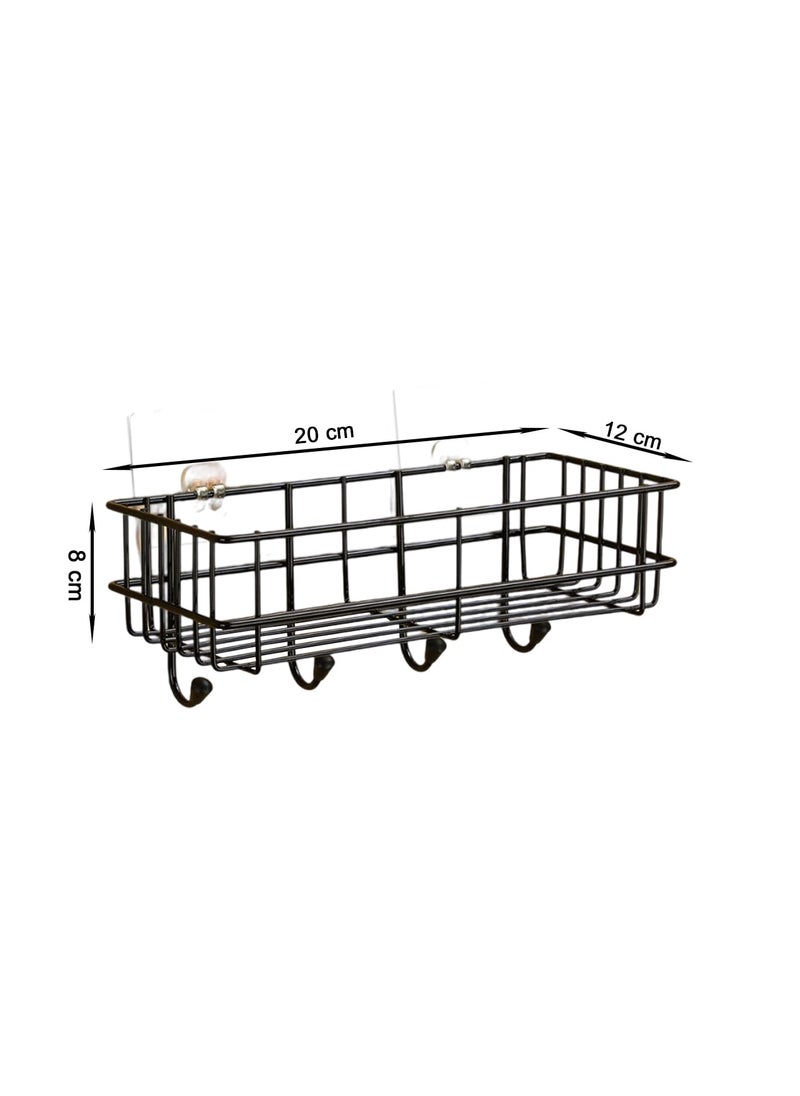 iSTAR iSTAR GI Steel Self-Adhesive Multipurpose Bathroom Shelf with Hooks/Towel Holder/Bathroom Rack/Bathroom Accessories-Wall Mount - (Black,Powder Coated) (Pack of 2)  - Image 3