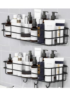 iSTAR iSTAR GI Steel Self-Adhesive Multipurpose Bathroom Shelf with Hooks/Towel Holder/Bathroom Rack/Bathroom Accessories-Wall Mount - (Black,Powder Coated) (Pack of 2)  - Image 1