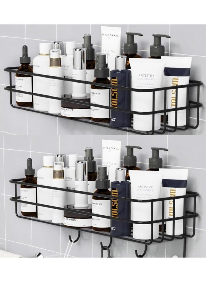 iSTAR iSTAR GI Steel Self-Adhesive Multipurpose Bathroom Shelf with Hooks/Towel Holder/Bathroom Rack/Bathroom Accessories-Wall Mount - (Black,Powder Coated) (Pack of 2)  - Image 1