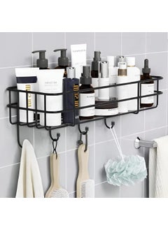 iSTAR iSTAR GI Steel Self-Adhesive Multipurpose Bathroom Shelf with Hooks/Towel Holder/Bathroom Rack/Bathroom Accessories-Wall Mount - (Black,Powder Coated) (Pack of 2)  - Image 2