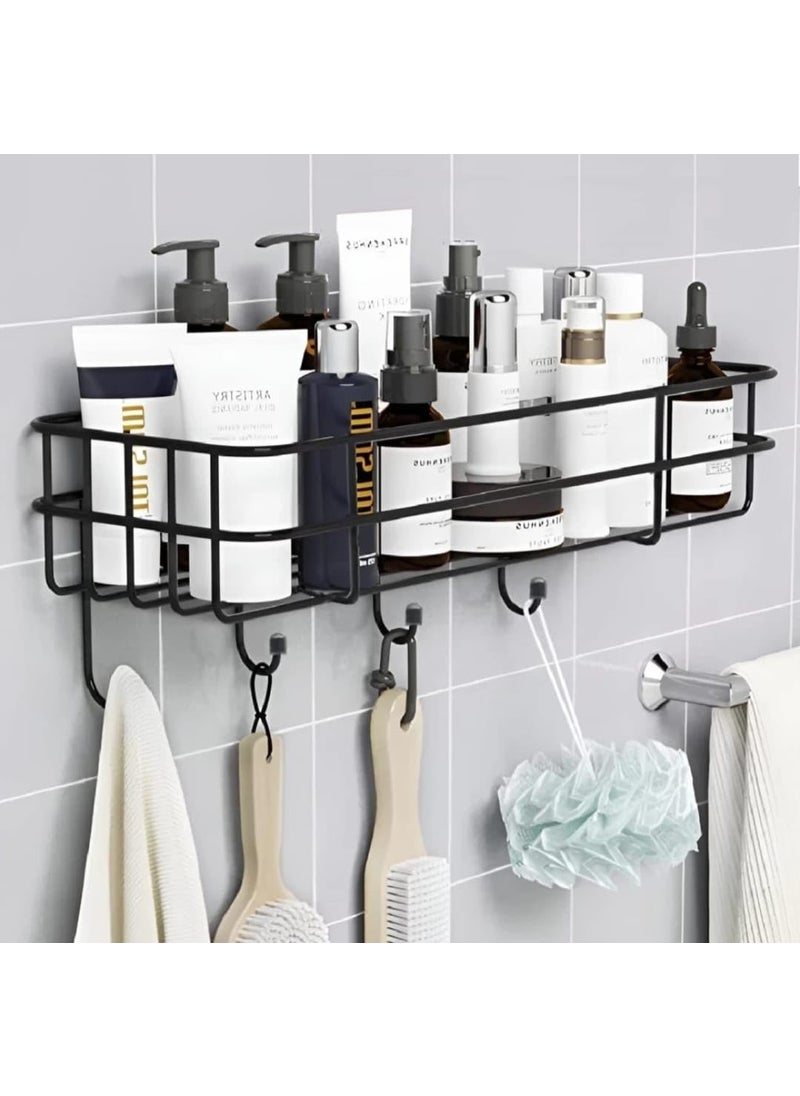 iSTAR iSTAR GI Steel Self-Adhesive Multipurpose Bathroom Shelf with Hooks/Towel Holder/Bathroom Rack/Bathroom Accessories-Wall Mount - (Black,Powder Coated) (Pack of 2)  - Image 2