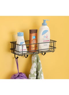 iSTAR iSTAR GI Steel Self-Adhesive Multipurpose Bathroom Shelf with Hooks/Towel Holder/Bathroom Rack/Bathroom Accessories-Wall Mount - (Black,Powder Coated) (Pack of 2)  - Image 4