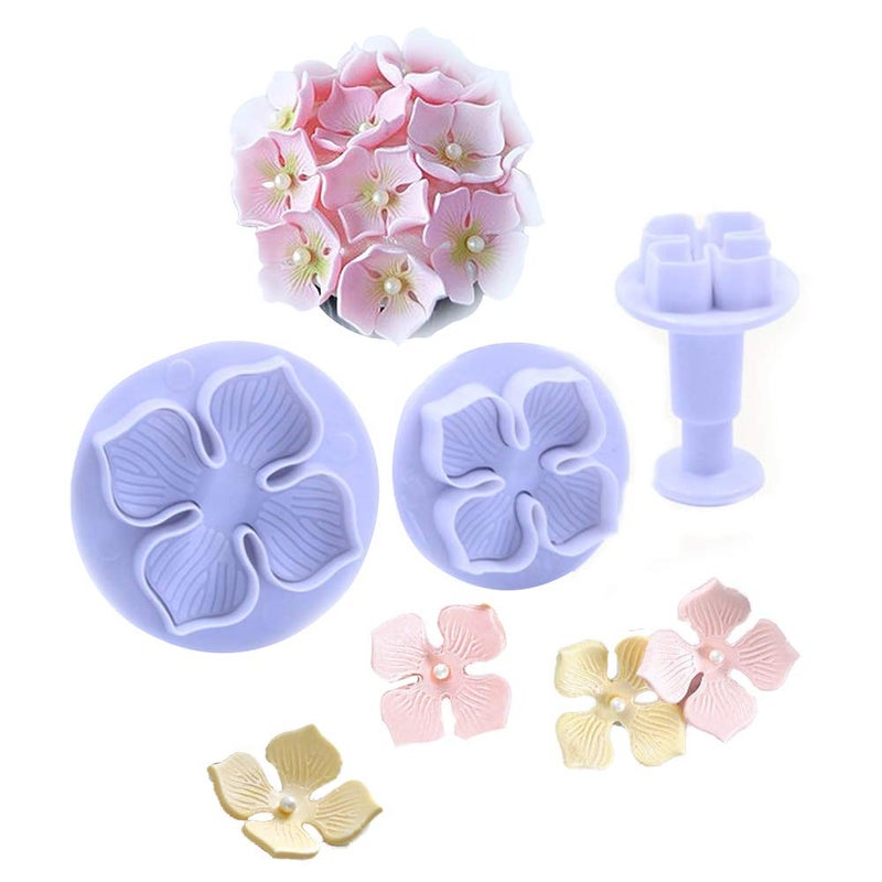 SK KALAIEN 3pcs Hydrangea Flower Fondant Cake Decorating Sugarcraft Cake Plunger Cutters Mould 