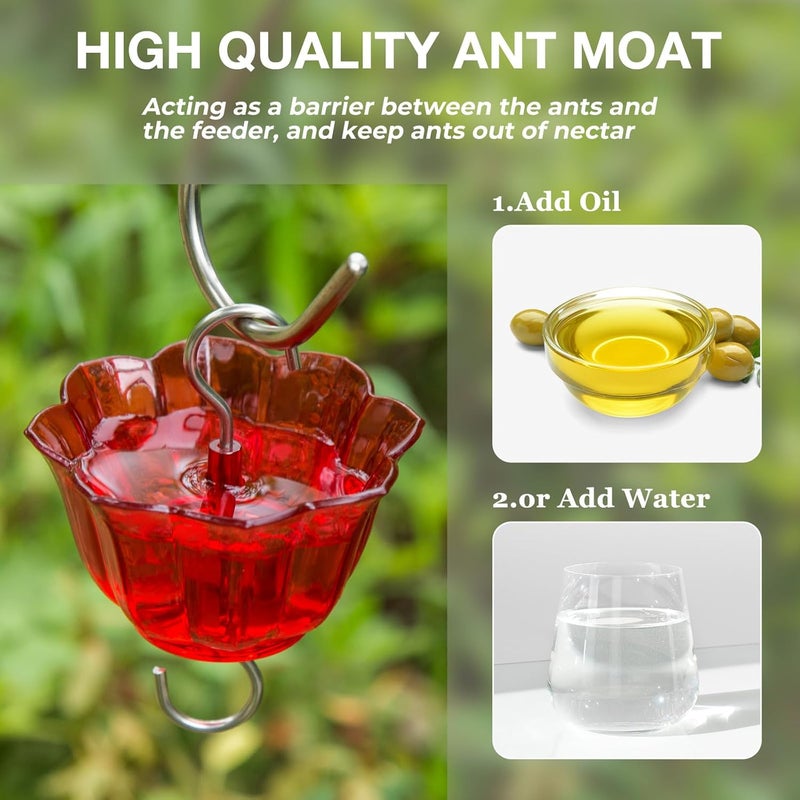 Kingsyard علبة طعام للطيور النحلية من Kingsyard Glass، مخصصة للاستخدام في الهواء الطلق، تحتوي على 6 فتحات لتقديم الطعام، ومعلقة في الحديقة. - Image 4