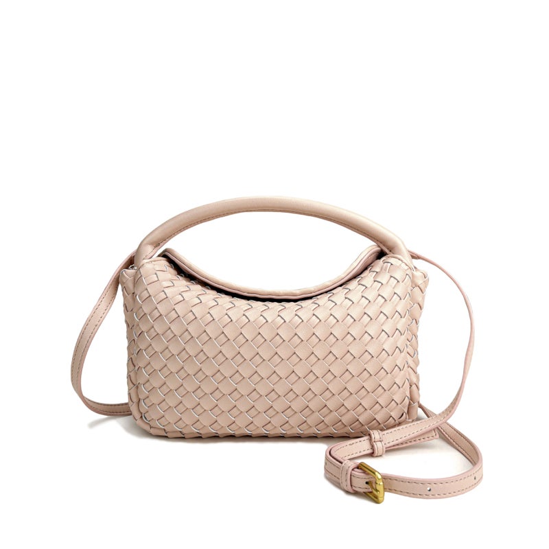 Street Fashion Simple Quilted Handmade Woven Leather Magnetic Single-Shoulder Crossbody Tote Lunch Box Bag - Image 1