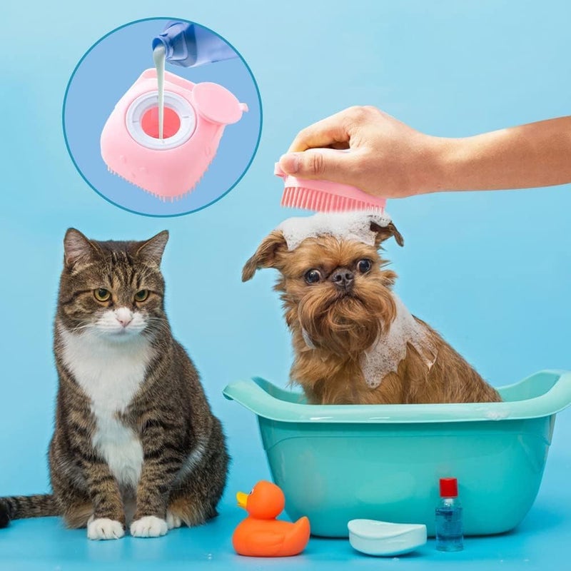 Homestic Pack of 6 Dog Brush With Shampoo Container|Cat & Dog Bath Brush For Bathing|Exfoliating|Scrubbing|Massaging & Relaxing|Soft Silicone|Suitable For All Pets|PT230R|Red - Image 3