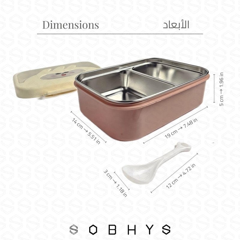 SOBHYS Stainless Steel Lunch Box with Removable Inner Tray, Silicone Seal, Sauce Cup & Spoon, Reusable for School, Work & Travel– SOBHYS - Image 2