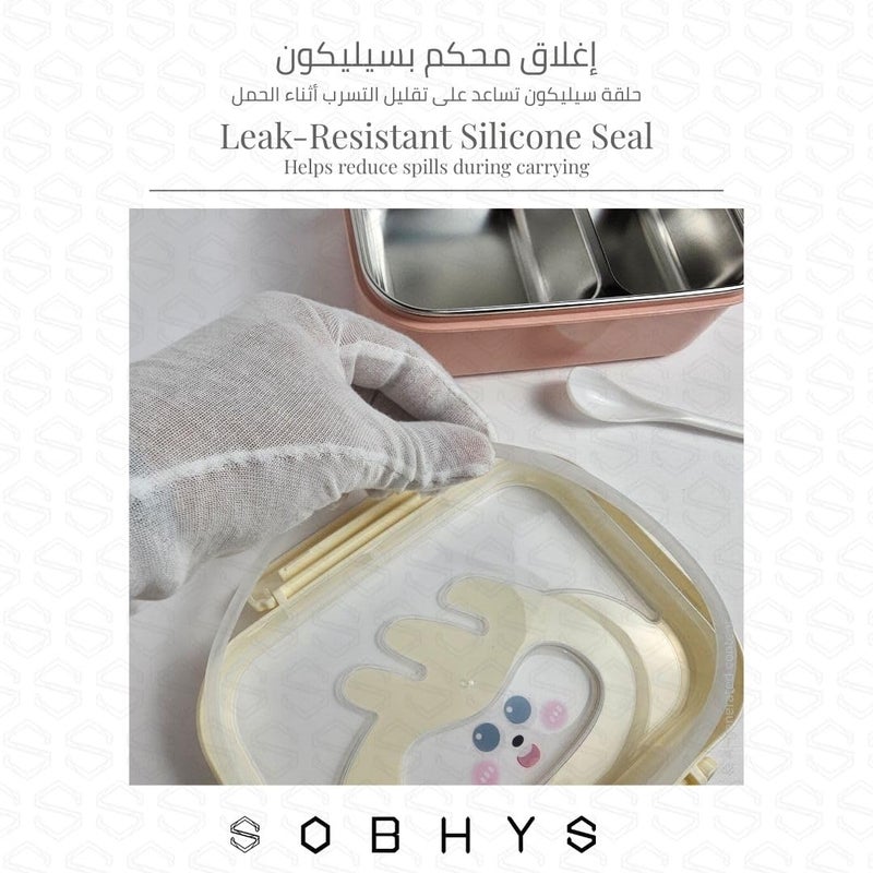 SOBHYS Stainless Steel Lunch Box with Removable Inner Tray, Silicone Seal, Sauce Cup & Spoon, Reusable for School, Work & Travel– SOBHYS - Image 4