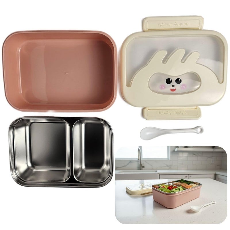 SOBHYS Stainless Steel Lunch Box with Removable Inner Tray, Silicone Seal, Sauce Cup & Spoon, Reusable for School, Work & Travel– SOBHYS - Image 1