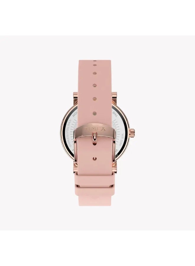 تيميكس ساعة TIMEX للسيدات مع هيكل نحاسية باللون الوردي وسوار جلدي وردي - Image 2