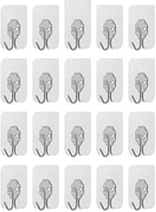 sike Transparent Waterproof No Scratch Reusable Seamless Utility Adhesive Hooks (22lbs Max) 20 Pieces