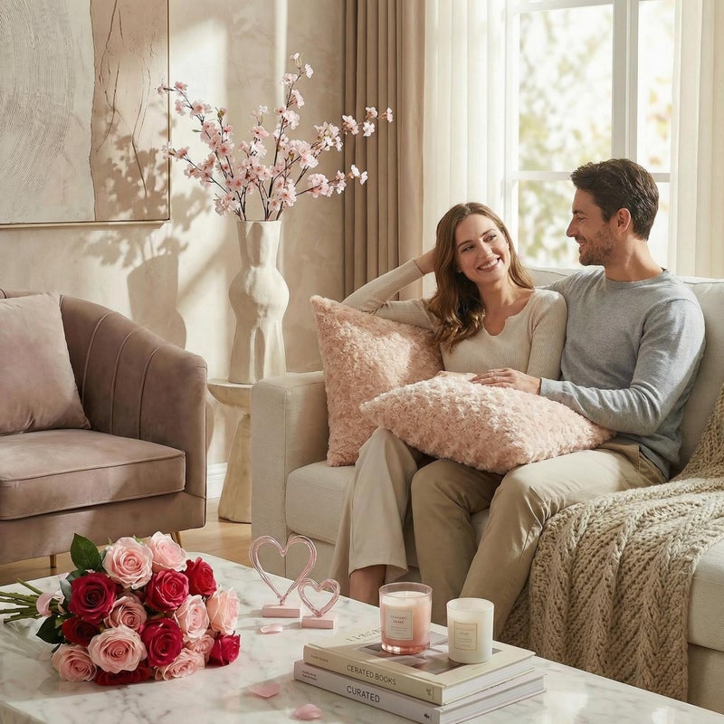 FUTEI Apricot Decorative Throw Pillow Covers 18x18 Inch Set of 2,Soft Solid Rose Swirl Textured Cushion Case,Valentine's Day Decor for Couch Living Room - Image 2