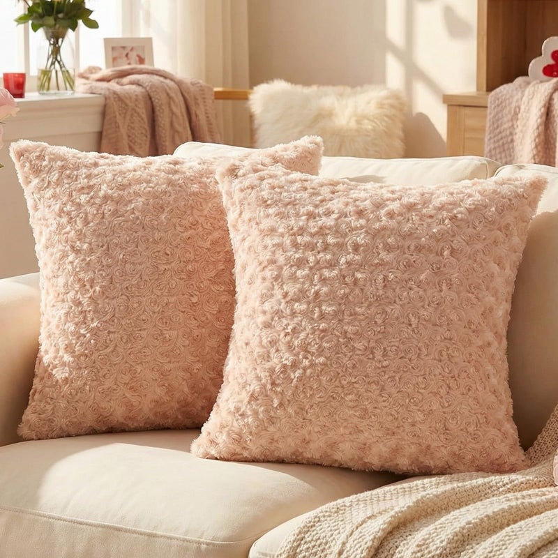 FUTEI Apricot Decorative Throw Pillow Covers 18x18 Inch Set of 2,Soft Solid Rose Swirl Textured Cushion Case,Valentine's Day Decor for Couch Living Room - Image 1