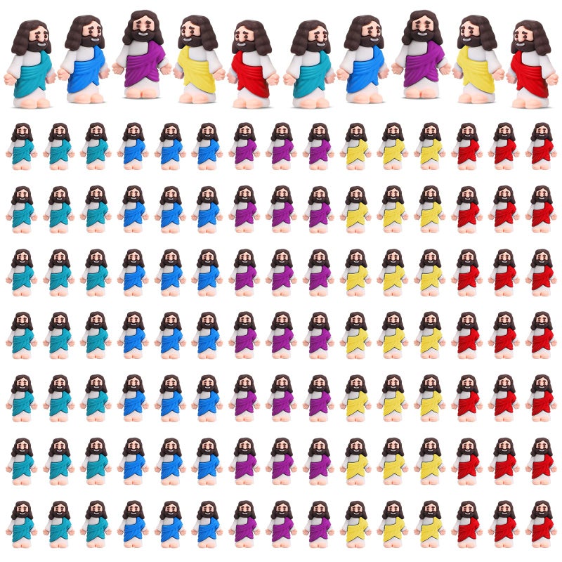 Bememo 100 Pcs Mini Jesus Figurines Bulk Little Jesus Toys Original Design Rubber to Hide and Seek Religious Party Favor Sunday Craft Baptism Gift for Easter Egg StuffersMulticolor - Image 3