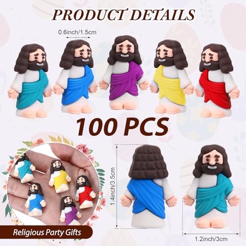 Bememo 100 Pcs Mini Jesus Figurines Bulk Little Jesus Toys Original Design Rubber to Hide and Seek Religious Party Favor Sunday Craft Baptism Gift for Easter Egg StuffersMulticolor - Image 5