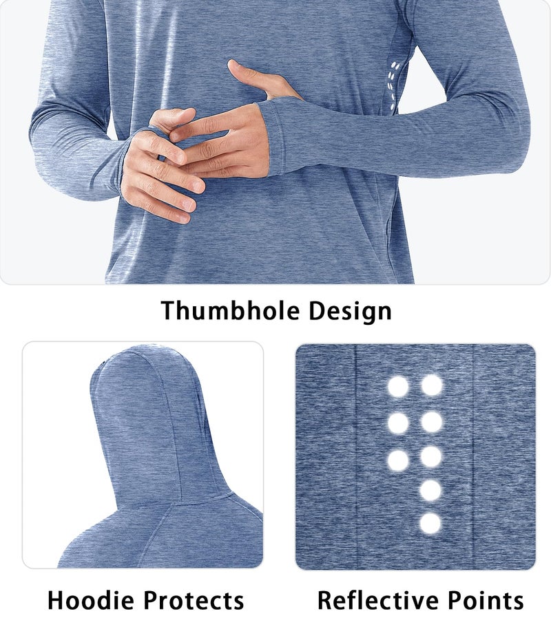 NORTHYARD Men's UPF 50+ Hoodie Shirts Long Sleeve Sun Protection Fishing Swim Beach UV SPF Rash Guard Quick Dry Lightweight BLUEHEATHER L - Image 4