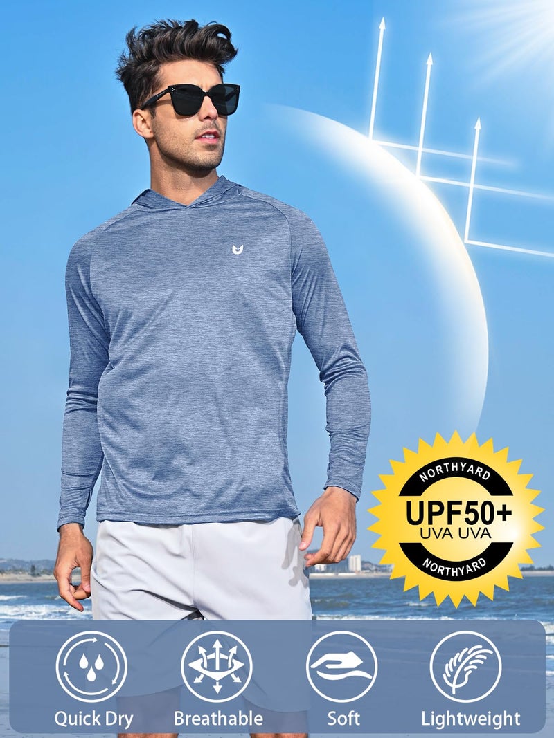 NORTHYARD Men's UPF 50+ Hoodie Shirts Long Sleeve Sun Protection Fishing Swim Beach UV SPF Rash Guard Quick Dry Lightweight BLUEHEATHER L - Image 3