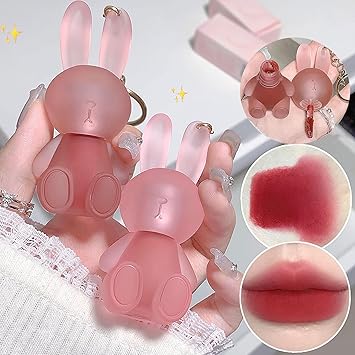 LuckNest 6 Colors Velvet Matte Liquid Lipstick set Cute Rabbit Lip Glaze 2 in 1 Key Chain Lip Gloss Lip Stain Waterproof NonStick Cup Long Lasting Lip Clay Cute Lip Makeup for Girls - Image 3