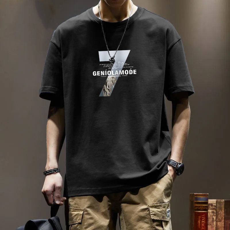 American Style Trendy Japanese and Korean Style New Short-sleeved T-shirt Men's Trendy Round Neck plus size Half-sleeved Men's Casual Simple All-match - Image 2