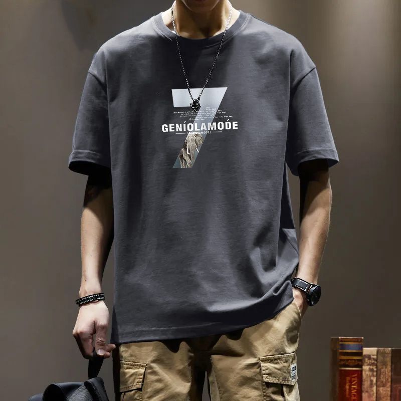 American Style Trendy Japanese and Korean Style New Short-sleeved T-shirt Men's Trendy Round Neck plus size Half-sleeved Men's Casual Simple All-match - Image 1