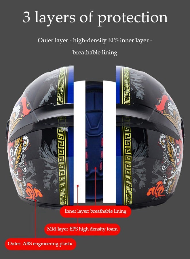 Full face motorcycle helmet, lightweight crash resistant motorcycle helmet, all season cool riding helmet，cycling helmet with black lenses, breathable lining, suitable for both men and women，suitable for riding recreational activities（M）