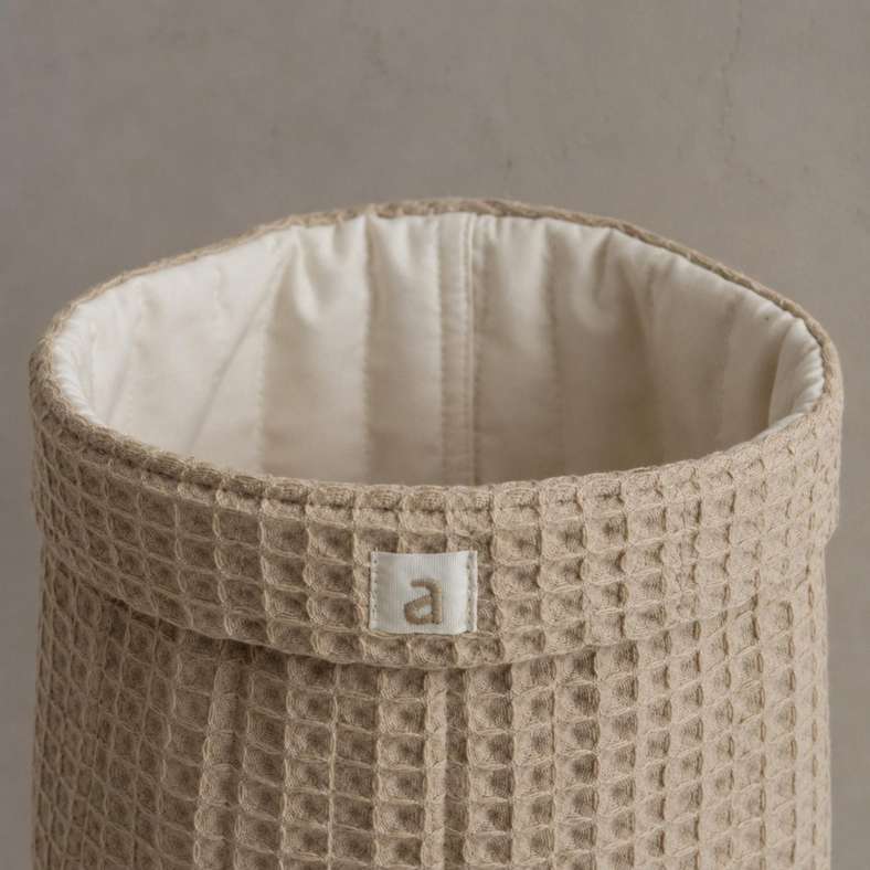 Pan Home Milos Pique Waffle Round Foldover Basket 15x15x20cm - Wheat - 262PSF9900038 - Image 2