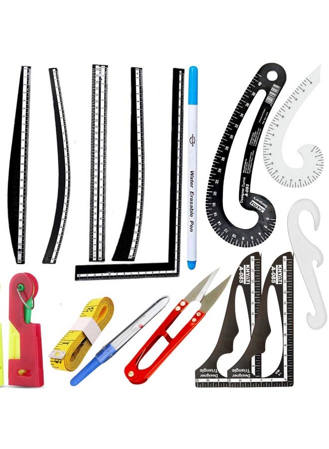 Artonezt طقم أدوات تصميم الأزياء Artonezt للخياطة والتفصيل باللون الأسود، طقم مسطرة لصنع الأنماط، مسطرة خياطة، مجموعة أدوات قياس الخياطة مكونة من 15 قطعة - Image 1