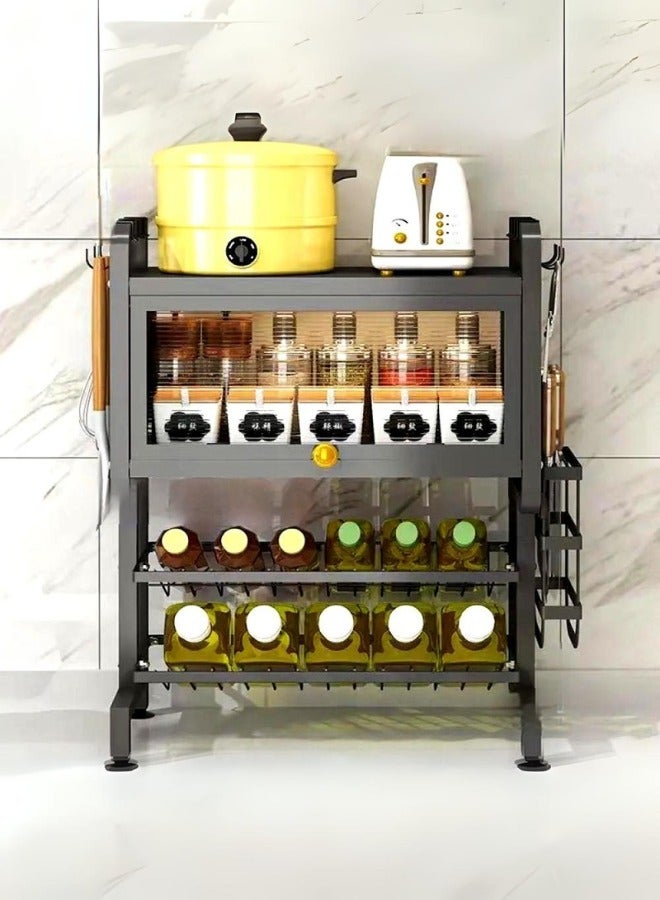 شي ون رف تخزين مطبخي متعدد المستويات مع حامل أدوات وأرفف لتخزين الزيوت والبهارات اسود - Image 3