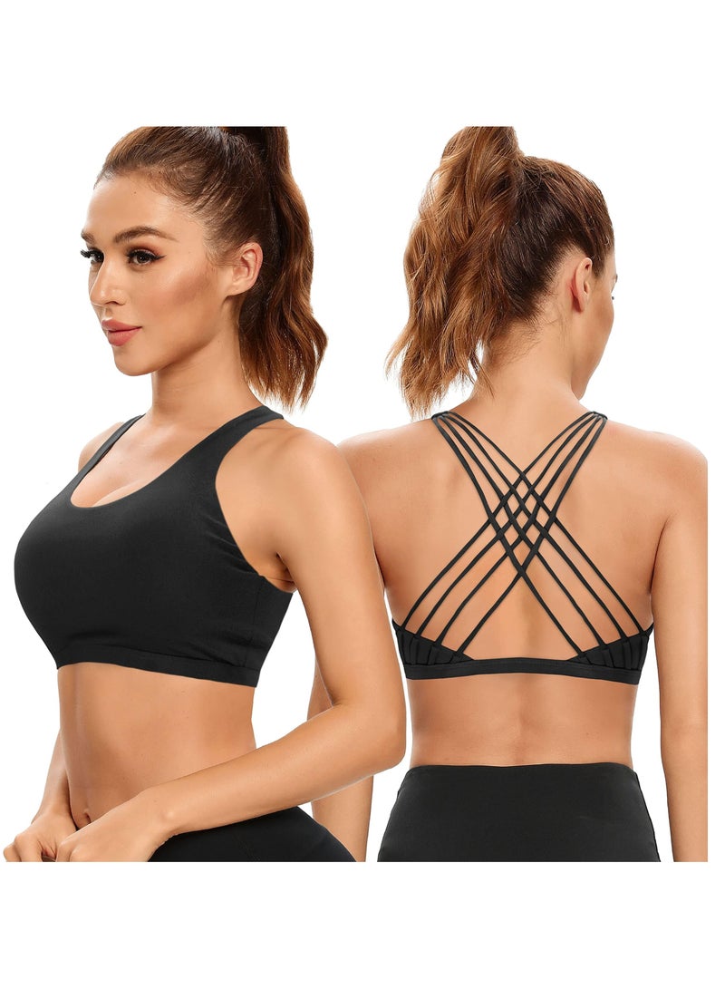 KASTWAVE Women's Yoga Sports Bra, 1 Pack Padded Wireless Criss Cross Back Strappy Medium Support, Yoga Crop Top Bra, L - Image 1