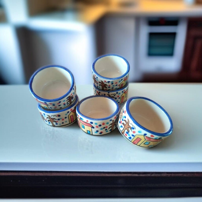 MALAIKAH Ceramic Hut Printed Round Shape Bowl Chutney Bowls for Serving Dip Bowls (Set of 6, 80 ML, Multicolored, Dishwasher Safe) | Hand Painted Bowls for Kitchen Dining Table Bowl Set - Image 1