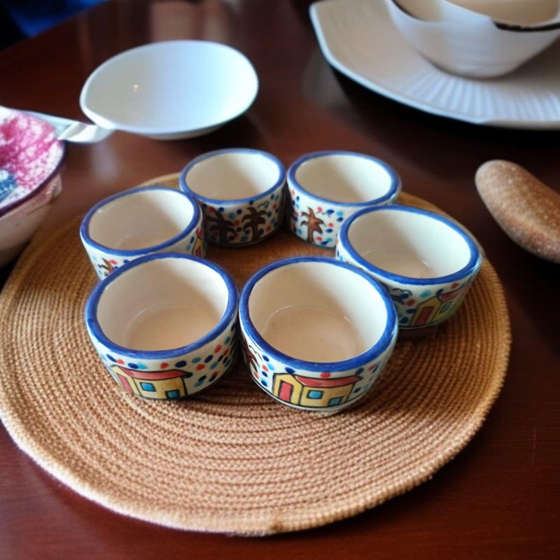 MALAIKAH Ceramic Hut Printed Round Shape Bowl Chutney Bowls for Serving Dip Bowls (Set of 6, 80 ML, Multicolored, Dishwasher Safe) | Hand Painted Bowls for Kitchen Dining Table Bowl Set - Image 2