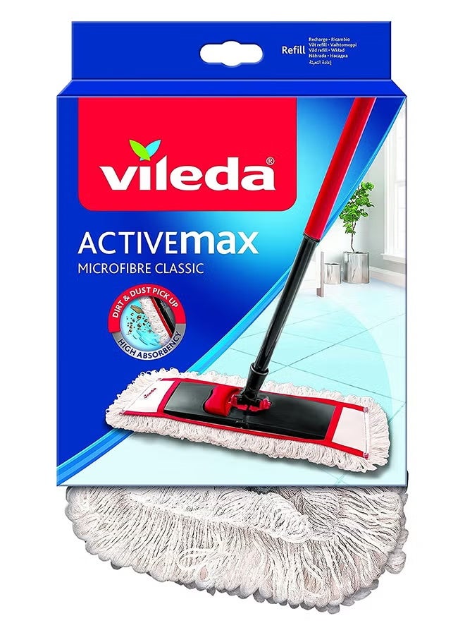 Vileda Active Max MicroFibre Classic Flat Floor Mop Refill, Washable, White White - Image 1