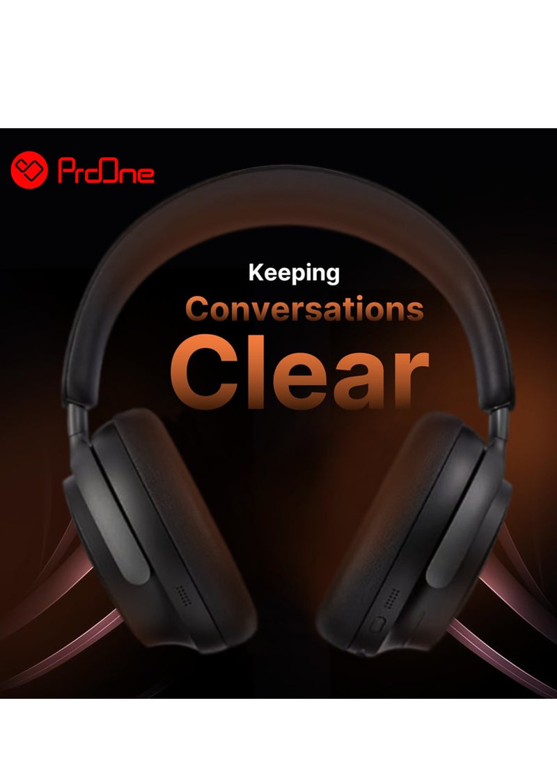 ProOne - ProOne PHB3580 ANC Wireless Headphones Active Noise Cancelling Over-Ear Bluetooth 5.3 Headset with TF Card, Long Battery, Comfortable for Travel & Work (Black) - Image 1