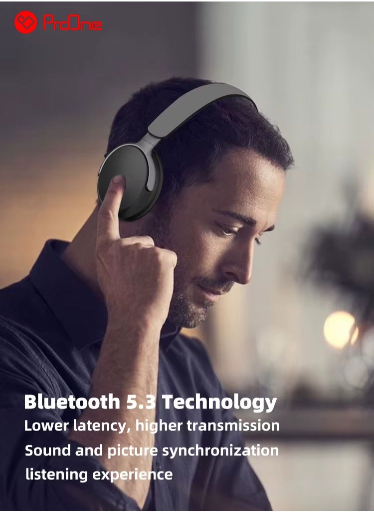 ProOne - ProOne PHB3580 ANC Wireless Headphones Active Noise Cancelling Over-Ear Bluetooth 5.3 Headset with TF Card, Long Battery, Comfortable for Travel & Work (Black) - Image 1