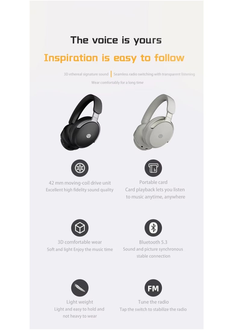 ProOne - ProOne PHB3580 ANC Wireless Headphones Active Noise Cancelling Over-Ear Bluetooth 5.3 Headset with TF Card, Long Battery, Comfortable for Travel & Work (Black) - Image 1