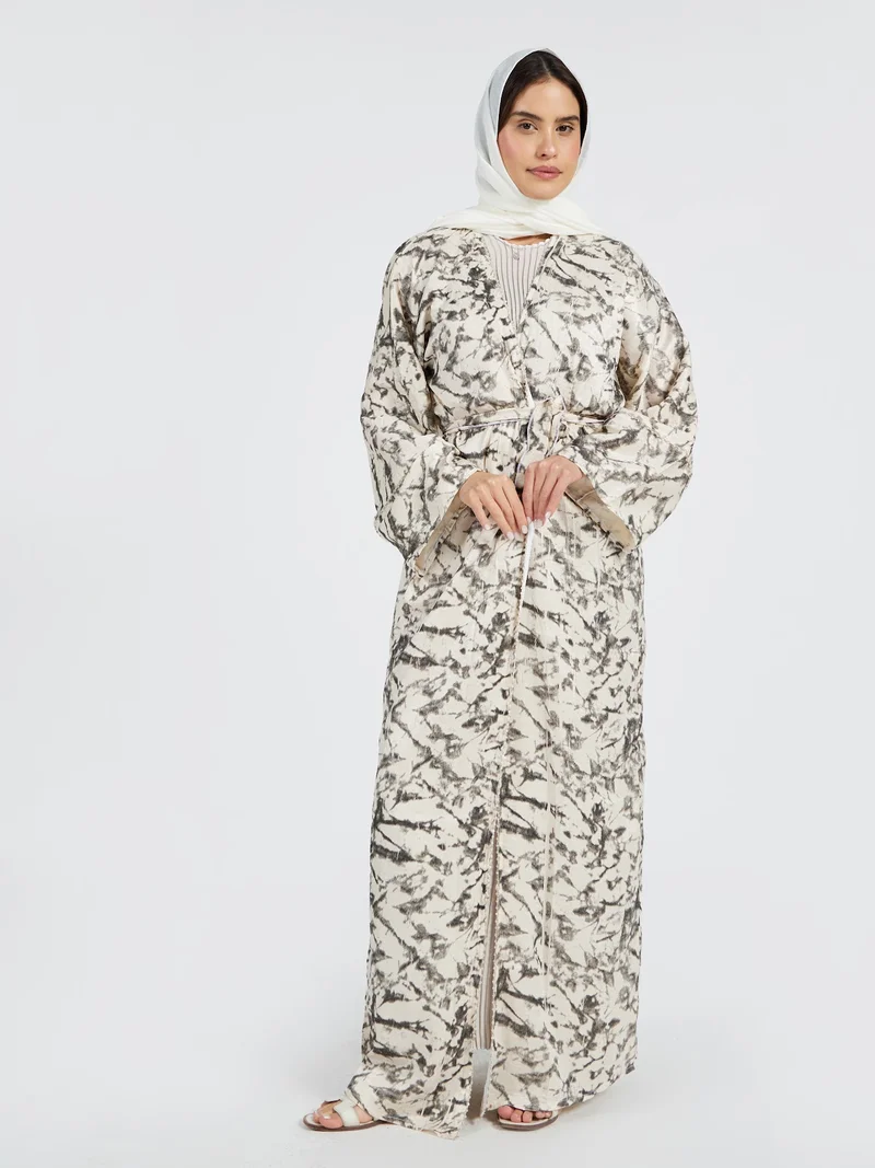 Marble Print Modest Abaya with Textured Underlayer