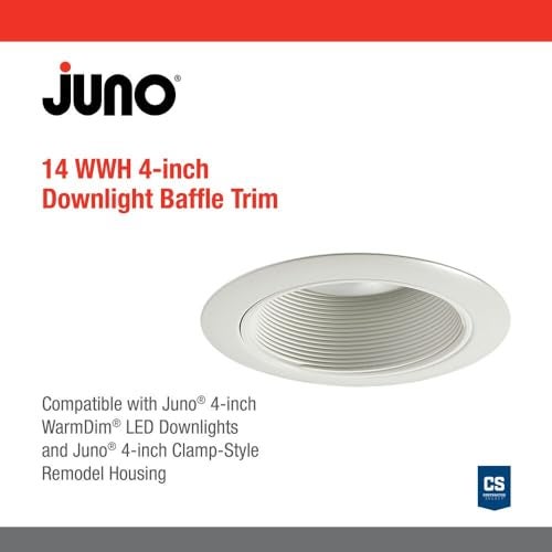 Juno 4-Inch Round Baffle Recessed Lighting Trim, Glare-Reducing Snap-in Trim for Can Lights, Fits IC1, TC1, TC1R Housings, White Finish - Image 3