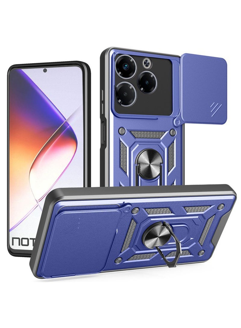 for Infinix Note 40X 5G Case Cover, Slide Camera Lens Cover, Magnetic Ring Holder Kickstand Protective Phone Case for Infinix Note 40X 5G, Blue. 