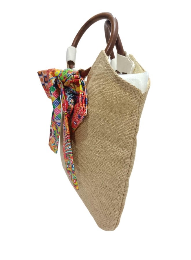 ATHZ handbags wooden handles Potli Bags with Handcrafted Bow Detail hand carry artistic wristlets bags for women (Golden White Jute, Silky Creamy, Pink, Multi-Color) - Image 4