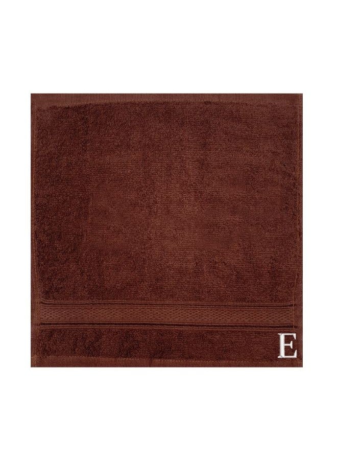 BYFT Daffodil (Brown) Monogrammed Face Towel (30x30 Cm-Set of 6) Premium Cotton, Absorbent and Quick dry, High Quality Bath Linen-500 Gsm White Thread Letter "E"  - Image 1