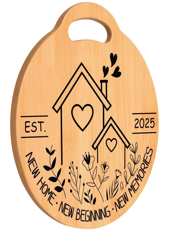 Sayregifty House Warming Gifts New Home, Creative Round Shaped - Bamboo Cutting Board, New Home Gifts for Couple, Friends”New Home New Beginning New Memories”, Gifts for New Home 2025 - Image 1