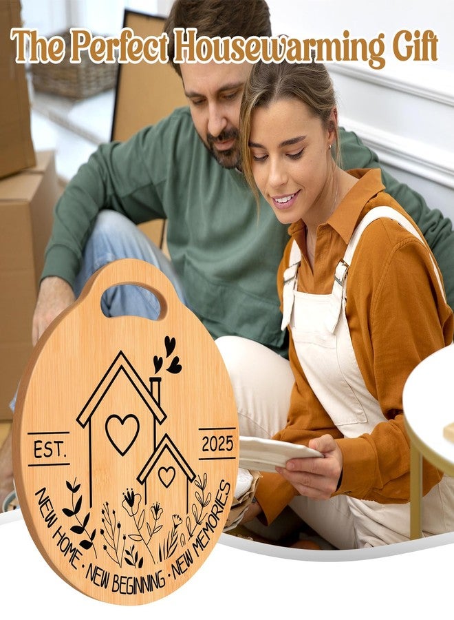 Sayregifty House Warming Gifts New Home, Creative Round Shaped - Bamboo Cutting Board, New Home Gifts for Couple, Friends”New Home New Beginning New Memories”, Gifts for New Home 2025 - Image 2