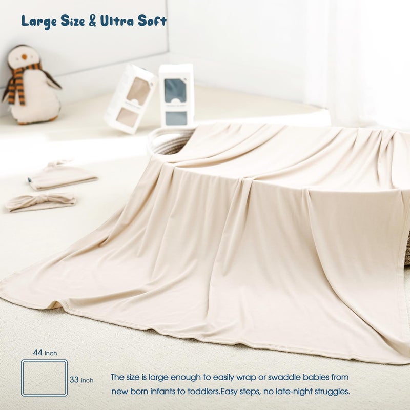 GRSSDER بطانية لف المواليد من GRSSDER، بطانية استقبال فائقة النعومة مع طاقية وبيانيت متطابقة 3344، لفافة مرنة للأطفال الرضع محايدة للجنس للبنات والأولاد - Image 2