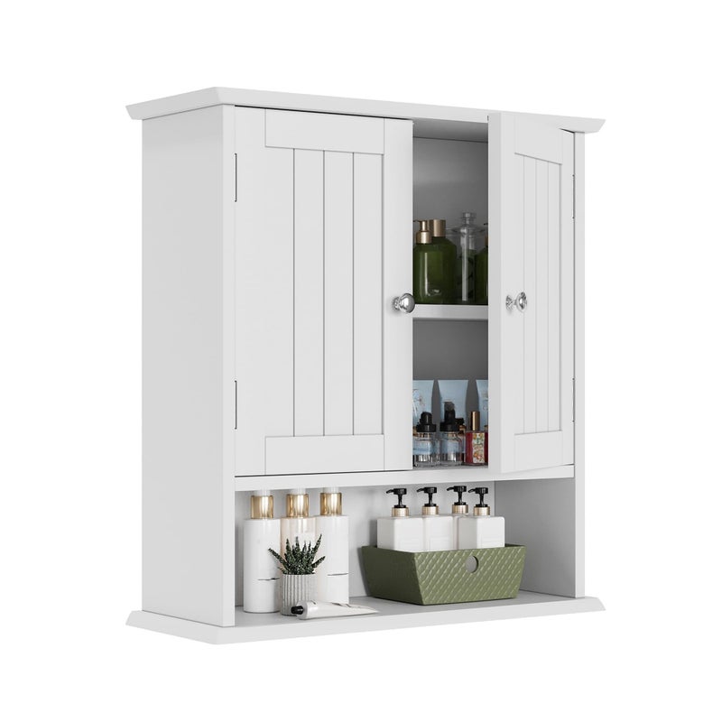 Smuxee White Bathroom Cabinet Wall Mounted, Small Bathroom Medicine Cabinet with 2 Door Adjustable Shelves, Bathroom Wall Cabinet Over Toilet for Laundry Room Kitchen - Image 1