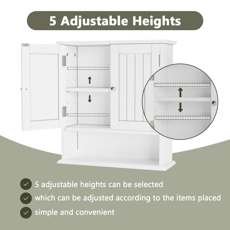 Smuxee White Bathroom Cabinet Wall Mounted, Small Bathroom Medicine Cabinet with 2 Door Adjustable Shelves, Bathroom Wall Cabinet Over Toilet for Laundry Room Kitchen - Image 3