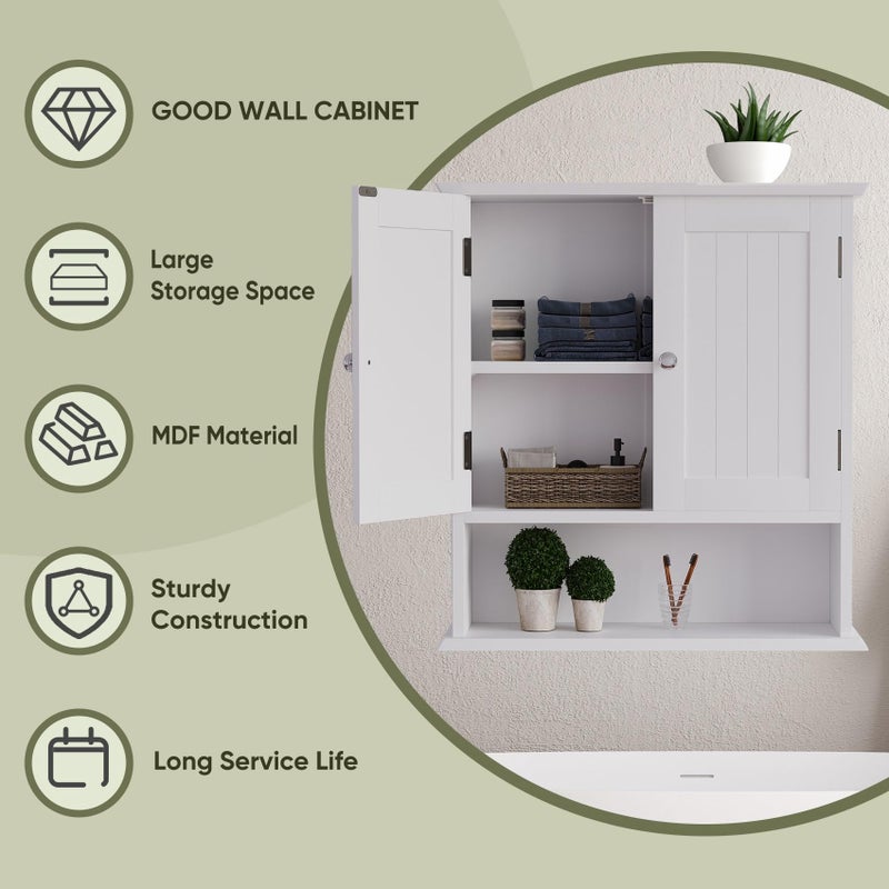 Smuxee White Bathroom Cabinet Wall Mounted, Small Bathroom Medicine Cabinet with 2 Door Adjustable Shelves, Bathroom Wall Cabinet Over Toilet for Laundry Room Kitchen - Image 5