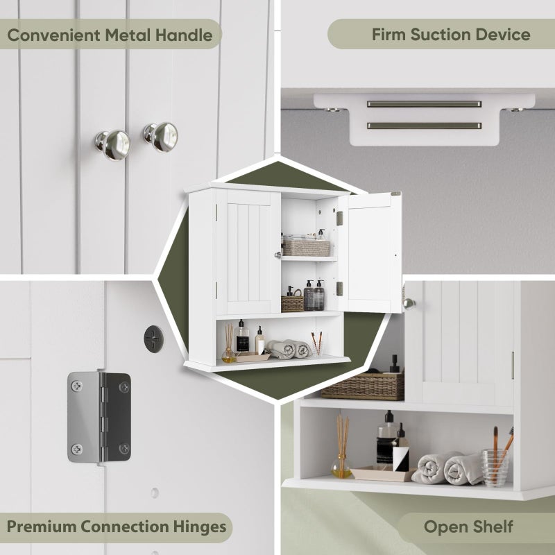 Smuxee White Bathroom Cabinet Wall Mounted, Small Bathroom Medicine Cabinet with 2 Door Adjustable Shelves, Bathroom Wall Cabinet Over Toilet for Laundry Room Kitchen - Image 4