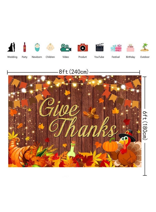INRUI Thanksgiving Day Photography Background Autumn Fall Pumpkin Harvest Give Thanks Turkey Festival Party Decorations Backdrop (8X6Ft) - Image 2