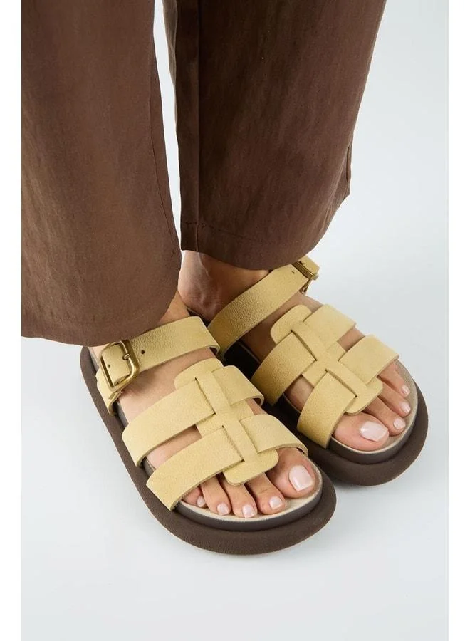 Manijero  Borde Women's Yellow Slippers with Real Leather Strap and Buckle Nubuck. for Women | Best Price UAE