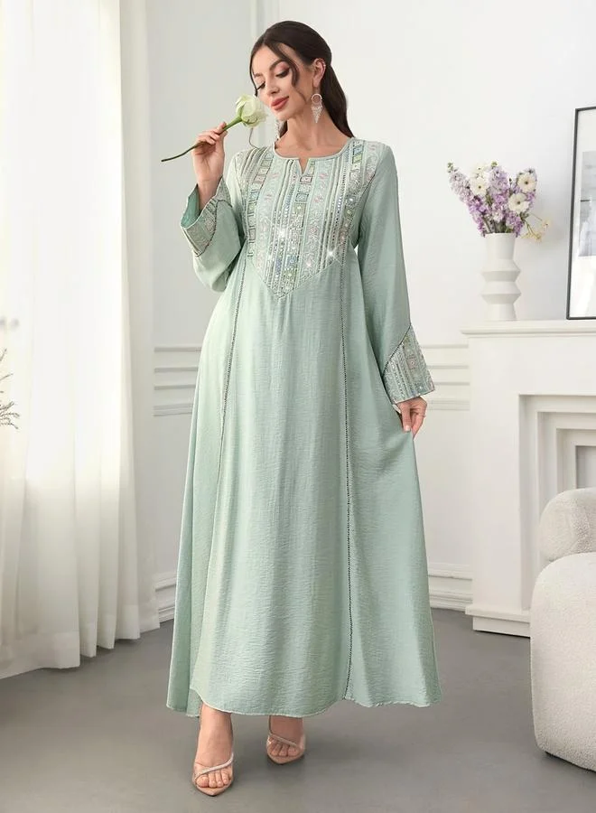 Take Two Green Embellished A-Line Maxi Dress